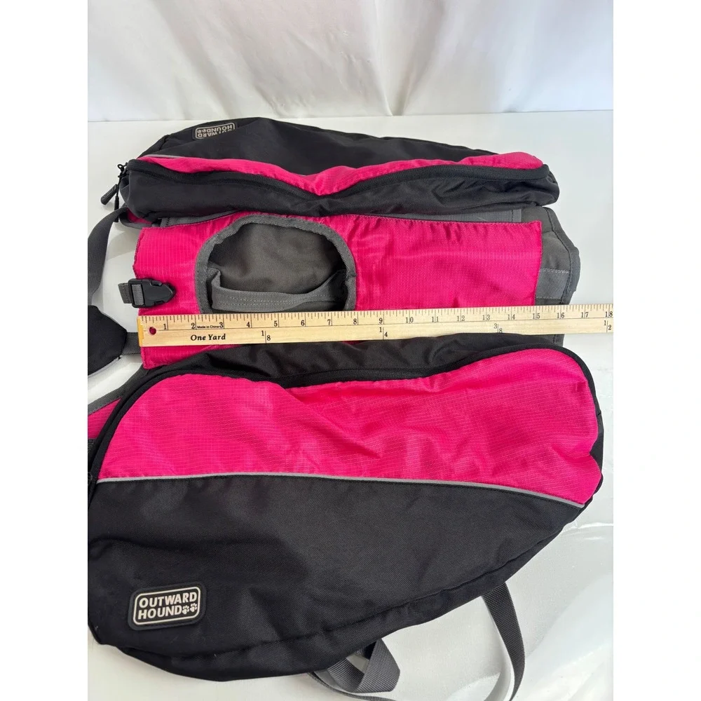 Outward Hound Dog Backpack Hiking Saddlebag Pink Black Reflective Large